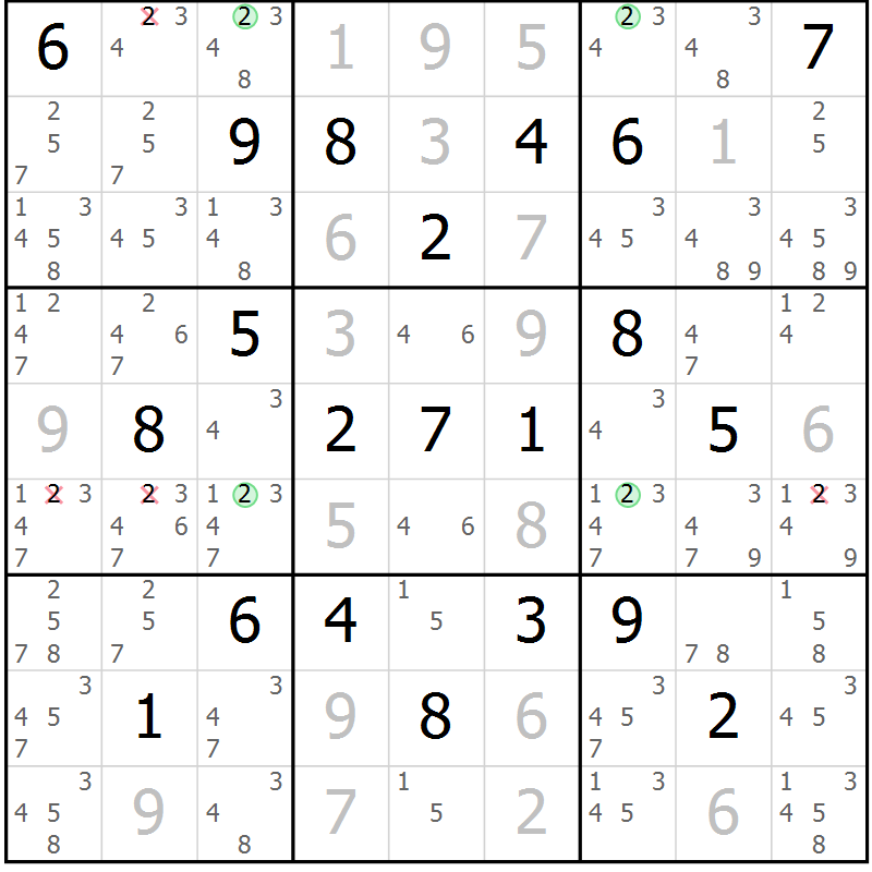 Position des candidats pour la solution de la Gr 16 page 19 du magazine de sudoku Sudoku Suprême n° 039