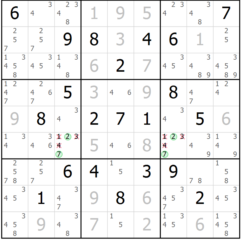 Position des candidats pour la solution de la Gr 16 page 19 du magazine de sudoku Sudoku Suprême n° 039