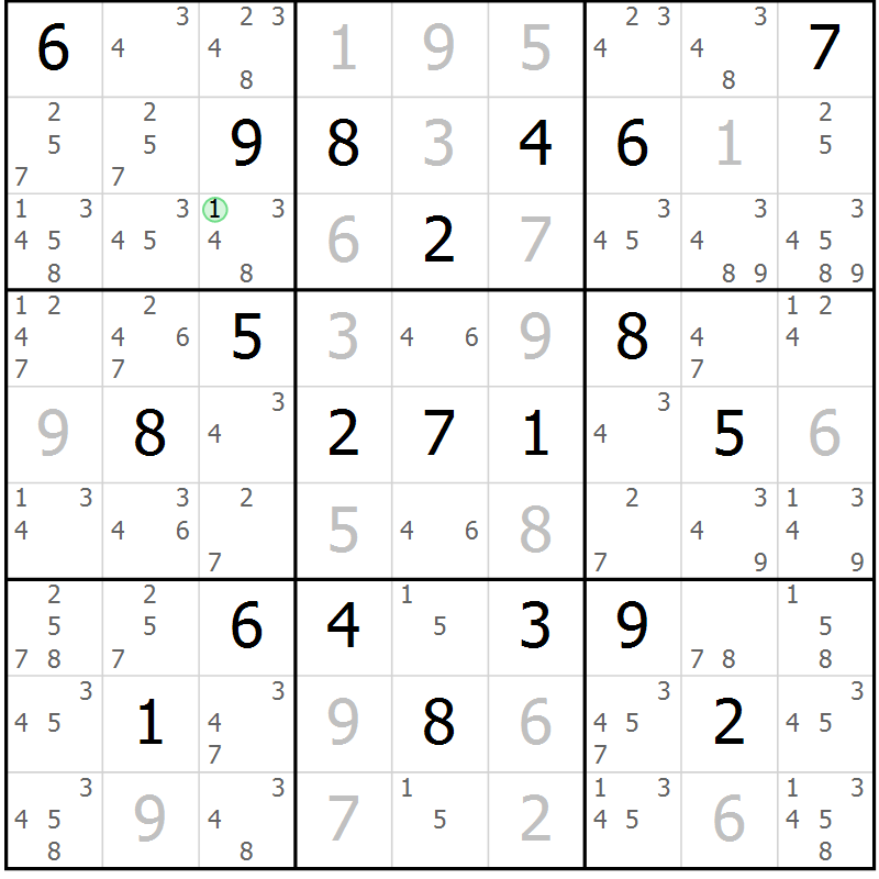 Position des candidats pour la solution de la Gr 16 page 19 du magazine de sudoku Sudoku Suprême n° 039