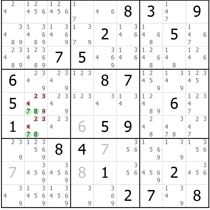 Position des candidats pour la solution de la Gr 17 page 20 du magazine de sudoku Sudoku Suprême n° 039