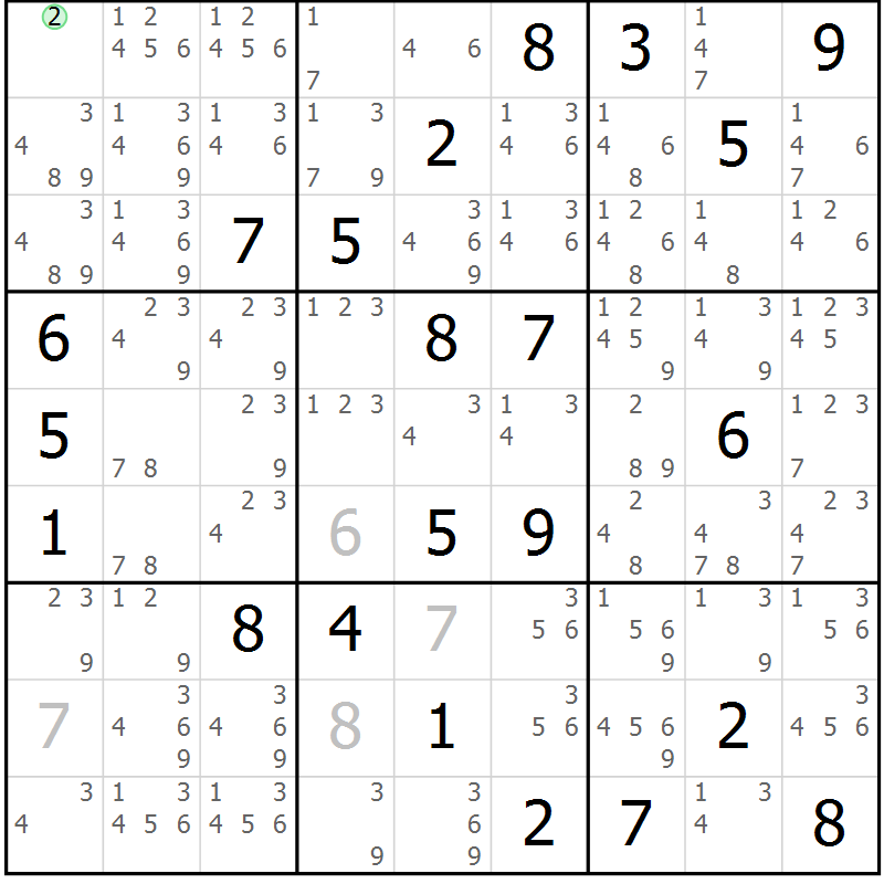 Position des candidats pour la solution de la Gr 17 page 20 du magazine de sudoku Sudoku Suprême n° 039