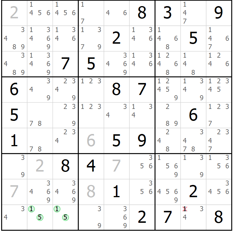 Position des candidats pour la solution de la Gr 17 page 20 du magazine de sudoku Sudoku Suprême n° 039