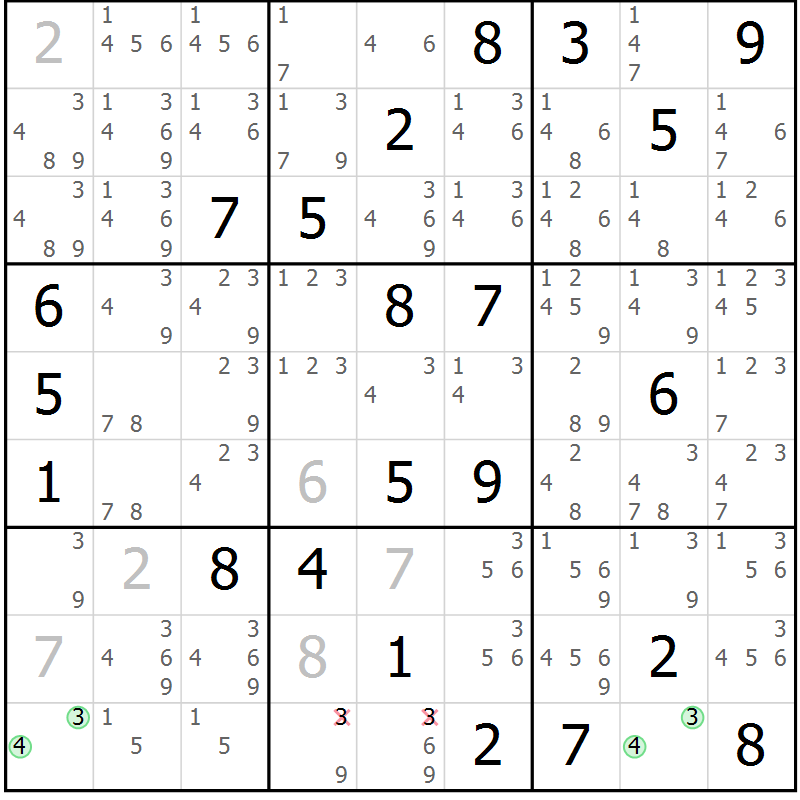 Position des candidats pour la solution de la Gr 17 page 20 du magazine de sudoku Sudoku Suprême n° 039