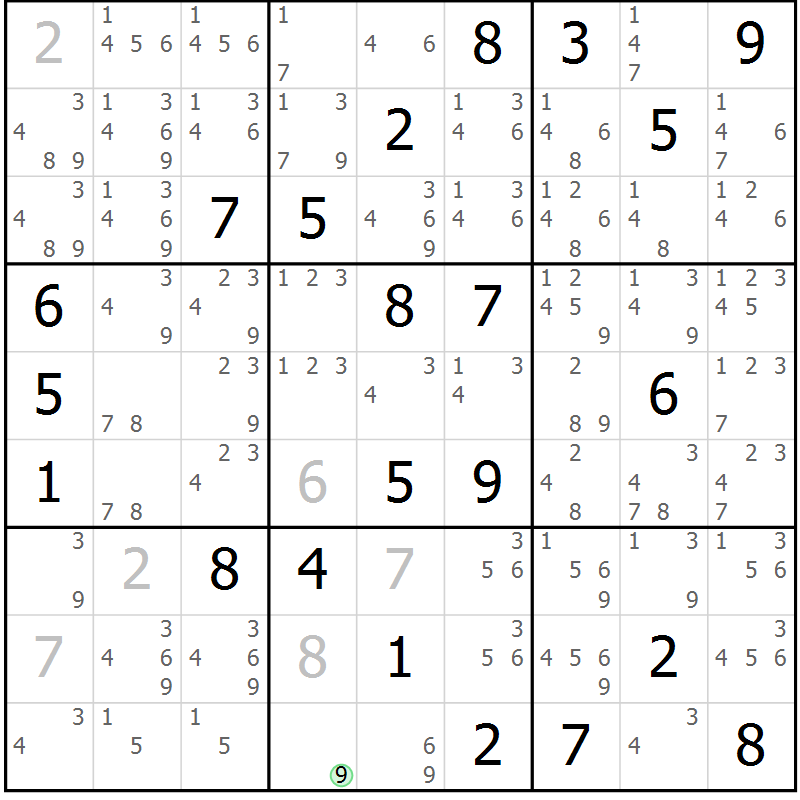 Position des candidats pour la solution de la Gr 17 page 20 du magazine de sudoku Sudoku Suprême n° 039