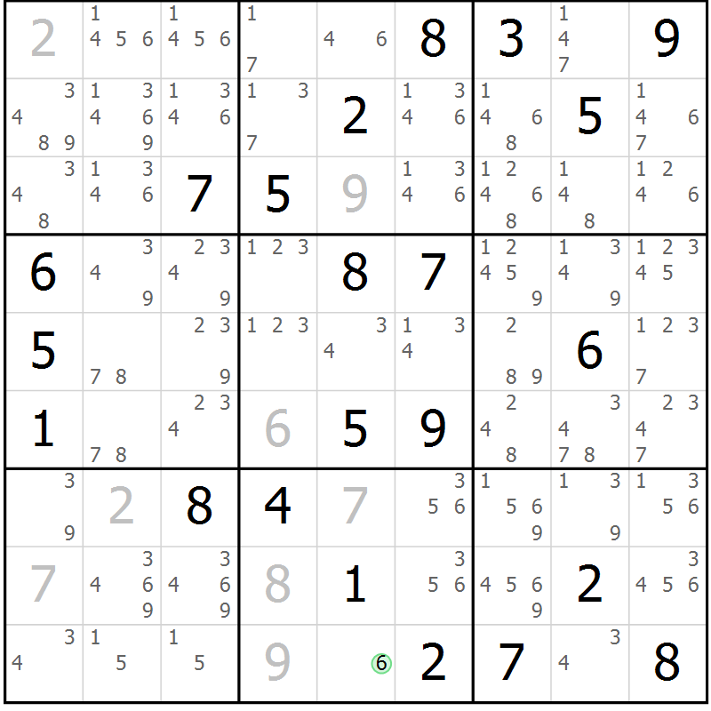Position des candidats pour la solution de la Gr 17 page 20 du magazine de sudoku Sudoku Suprême n° 039