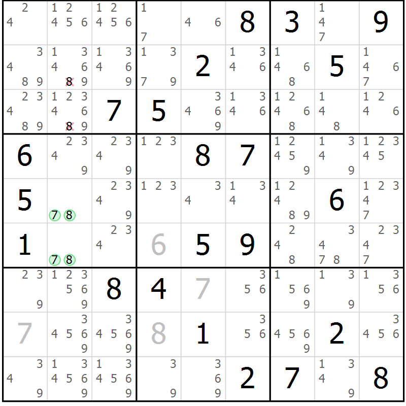 Position des candidats pour la solution de la Gr 17 page 20 du magazine de sudoku Sudoku Suprême n° 039
