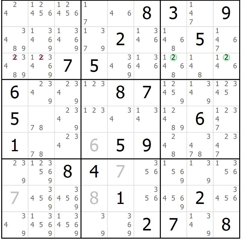 Position des candidats pour la solution de la Gr 17 page 20 du magazine de sudoku Sudoku Suprême n° 039
