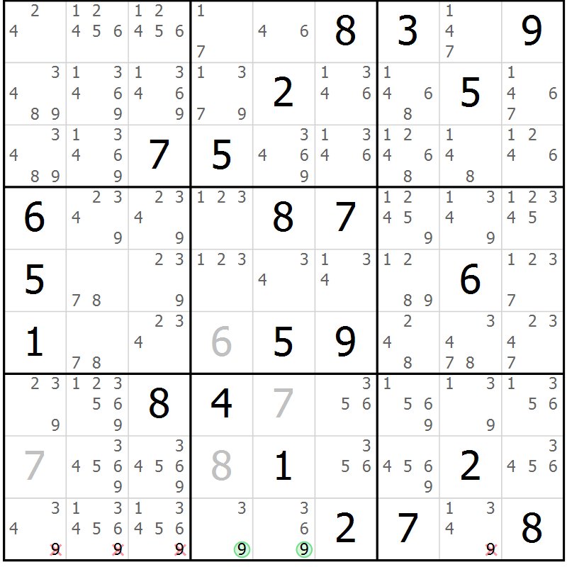 Position des candidats pour la solution de la Gr 17 page 20 du magazine de sudoku Sudoku Suprême n° 039