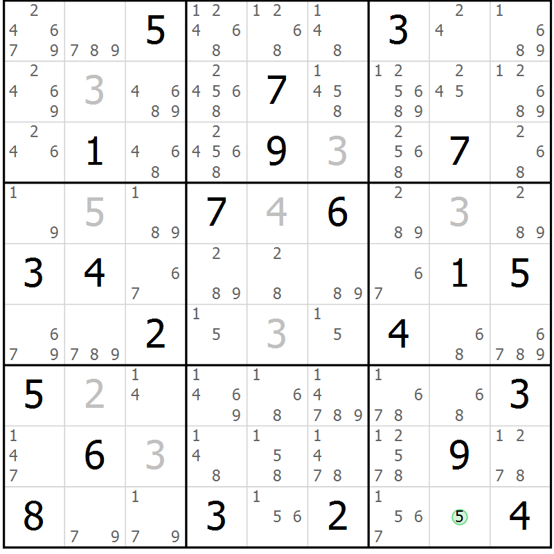 Position des candidats pour la solution de la Gr 18 page 21 du magazine de sudoku Sudoku Suprême n° 039