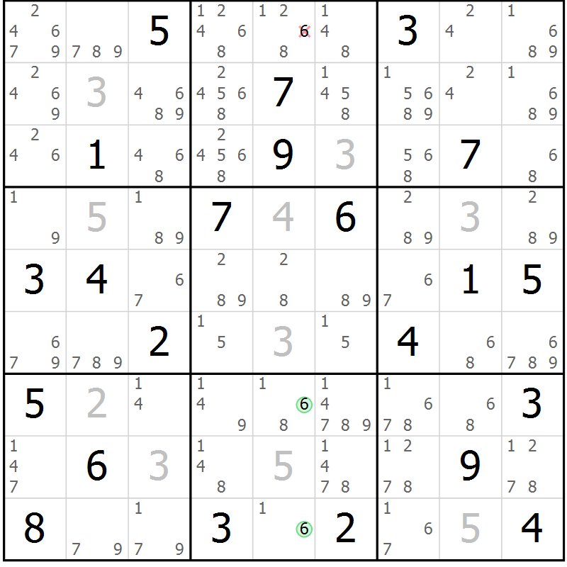 Position des candidats pour la solution de la Gr 18 page 21 du magazine de sudoku Sudoku Suprême n° 039