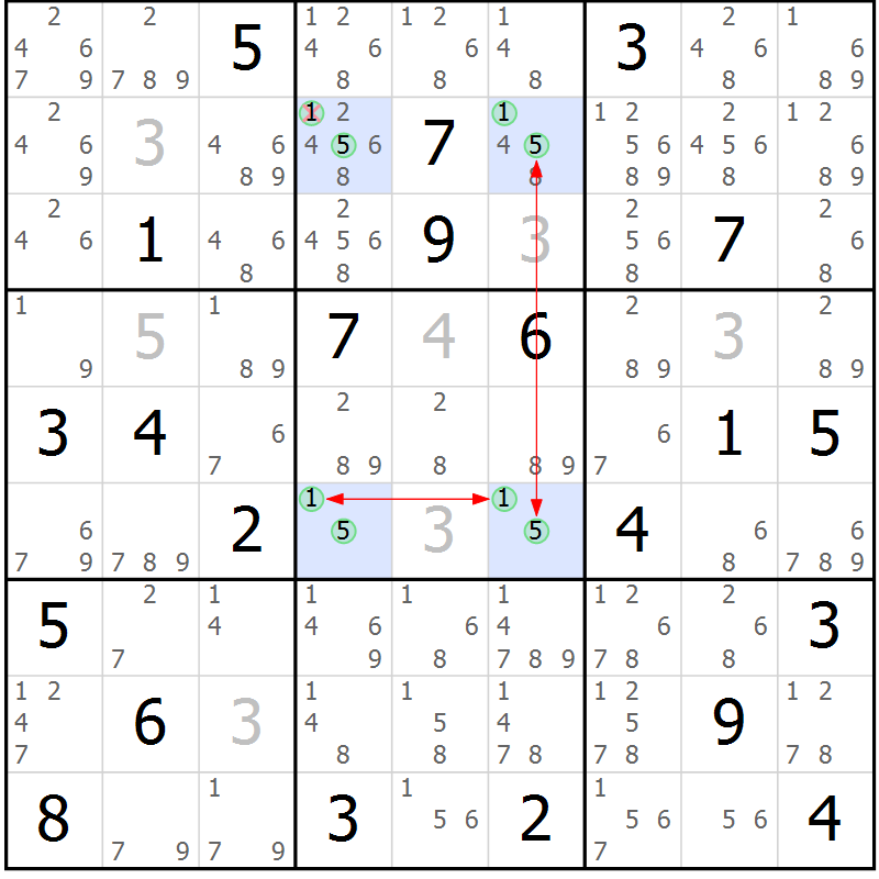 Position des candidats pour la solution de la Gr 18 page 21 du magazine de sudoku Sudoku Suprême n° 039