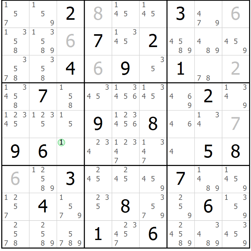 Position des candidats pour la solution de la Gr 19 page 22 du magazine de sudoku Sudoku Suprême n° 039