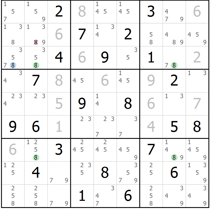 Position des candidats pour la solution de la Gr 19 page 22 du magazine de sudoku Sudoku Suprême n° 039