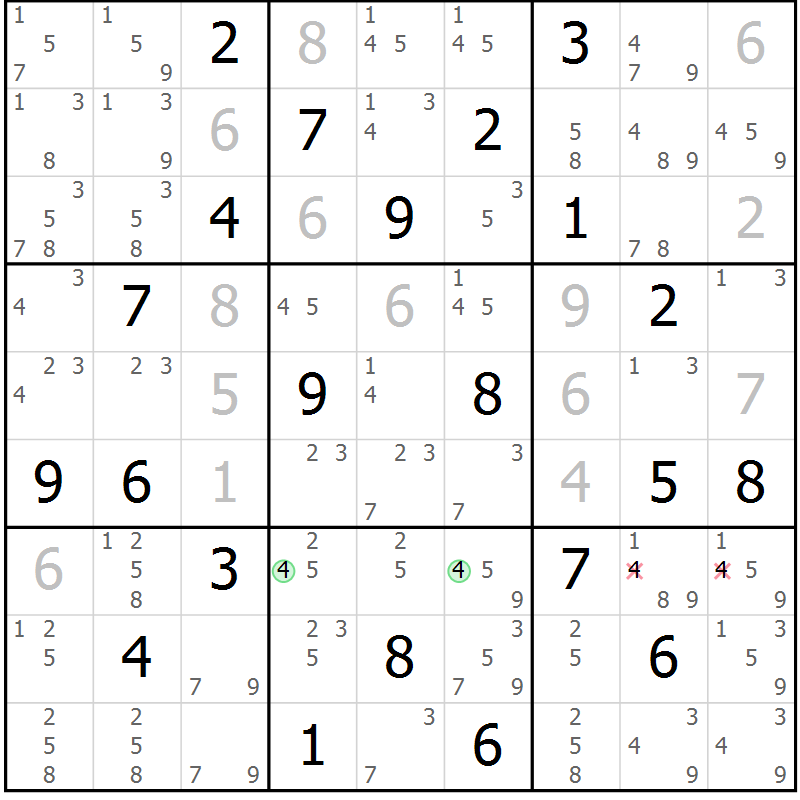 Position des candidats pour la solution de la Gr 19 page 22 du magazine de sudoku Sudoku Suprême n° 039