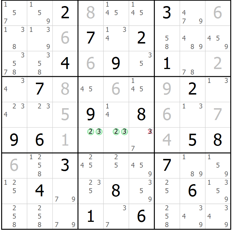 Position des candidats pour la solution de la Gr 19 page 22 du magazine de sudoku Sudoku Suprême n° 039
