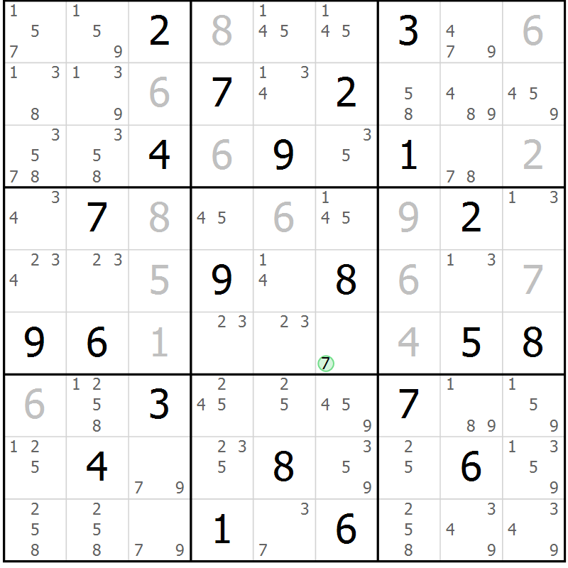 Position des candidats pour la solution de la Gr 19 page 22 du magazine de sudoku Sudoku Suprême n° 039