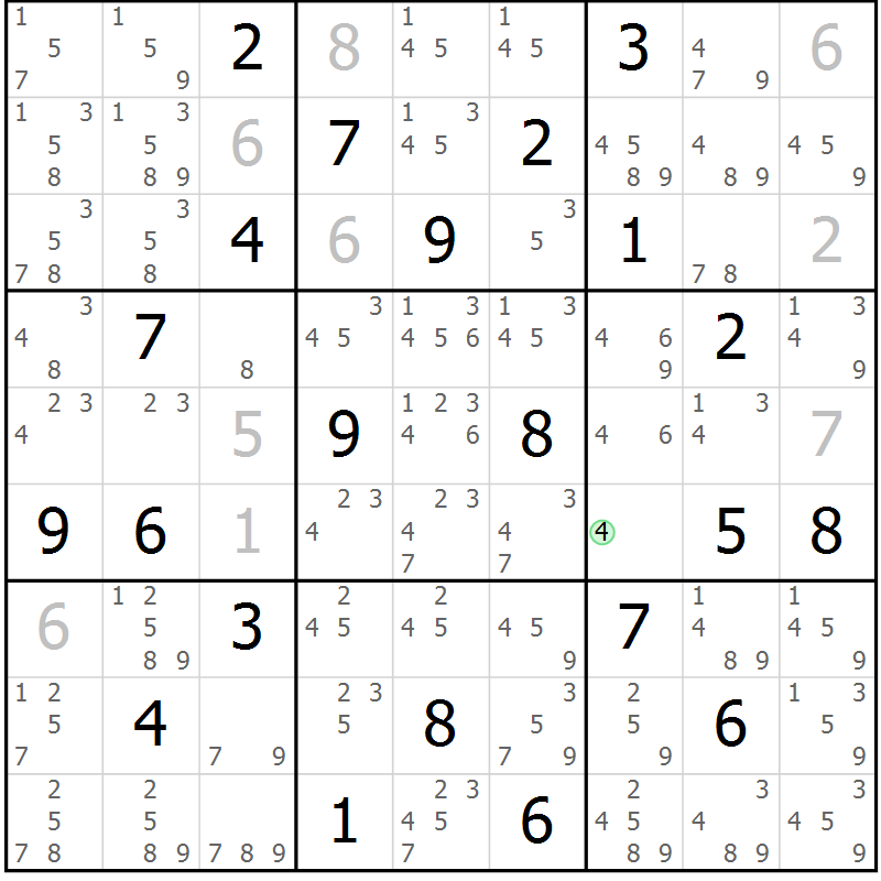 Position des candidats pour la solution de la Gr 19 page 22 du magazine de sudoku Sudoku Suprême n° 039