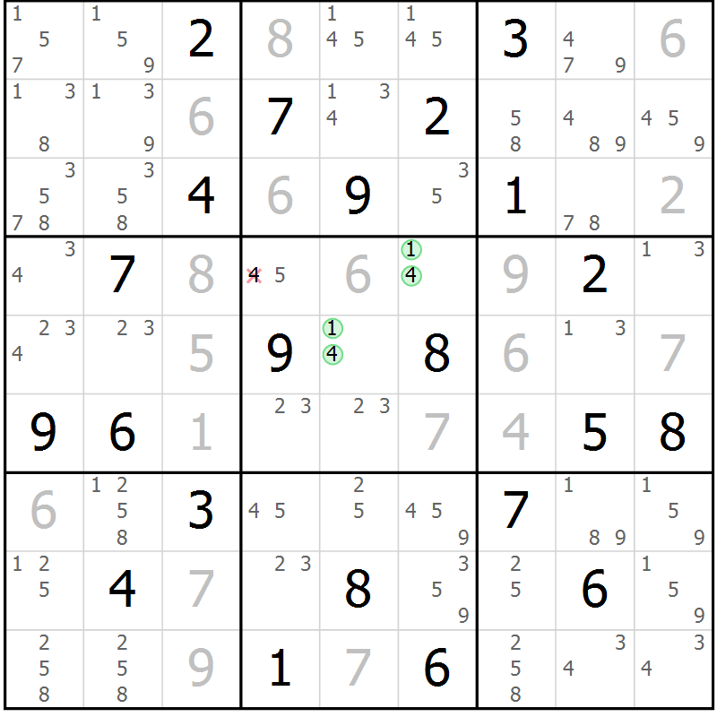 Position des candidats pour la solution de la Gr 19 page 22 du magazine de sudoku Sudoku Suprême n° 039