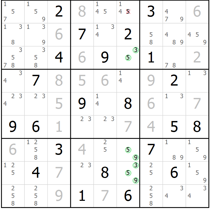 Position des candidats pour la solution de la Gr 19 page 22 du magazine de sudoku Sudoku Suprême n° 039