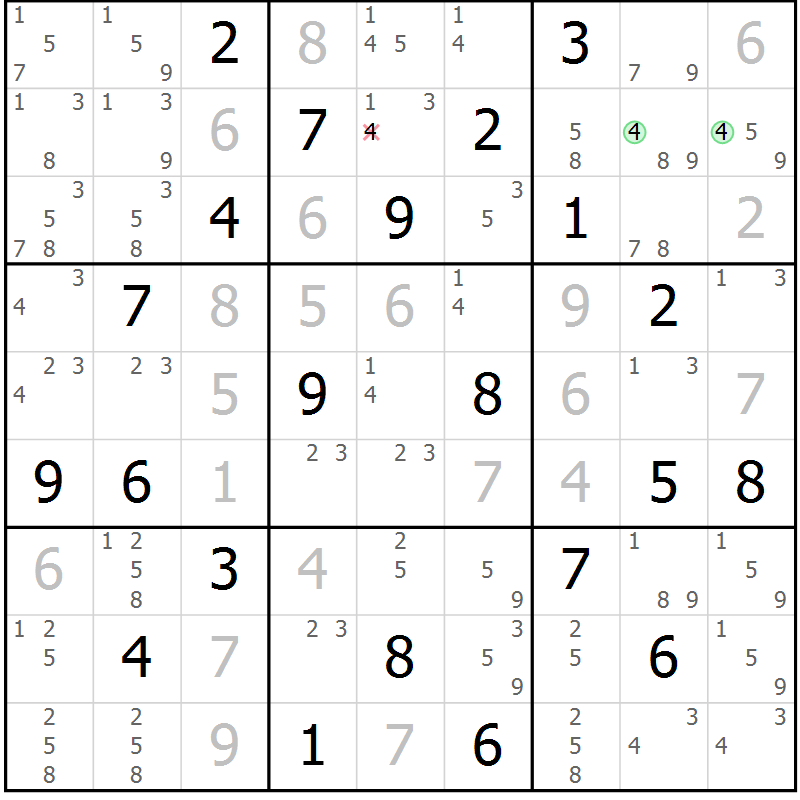 Position des candidats pour la solution de la Gr 19 page 22 du magazine de sudoku Sudoku Suprême n° 039