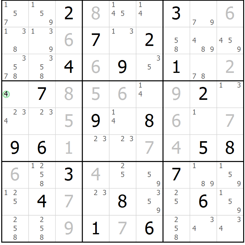 Position des candidats pour la solution de la Gr 19 page 22 du magazine de sudoku Sudoku Suprême n° 039