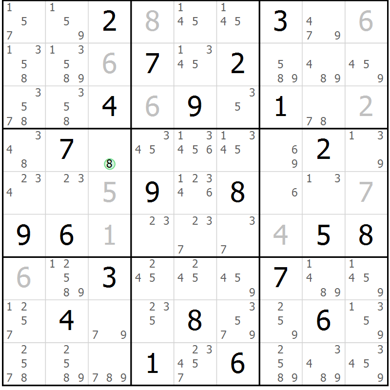 Position des candidats pour la solution de la Gr 19 page 22 du magazine de sudoku Sudoku Suprême n° 039