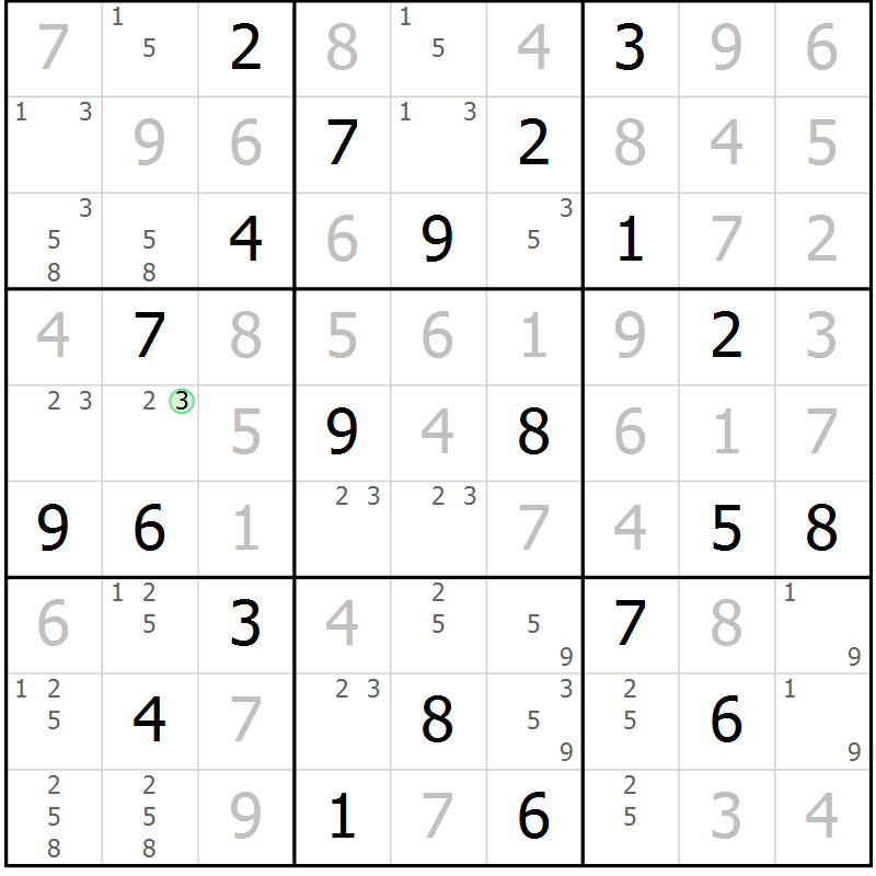 Position des candidats pour la solution de la Gr 19 page 22 du magazine de sudoku Sudoku Suprême n° 039
