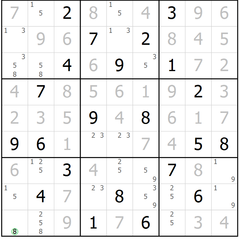 Position des candidats pour la solution de la Gr 19 page 22 du magazine de sudoku Sudoku Suprême n° 039