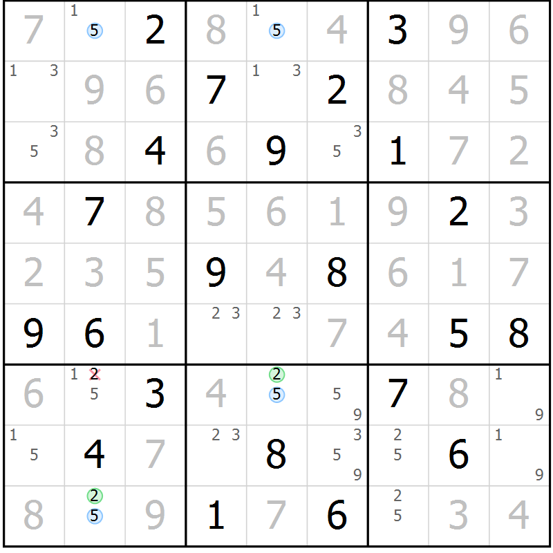 Position des candidats pour la solution de la Gr 19 page 22 du magazine de sudoku Sudoku Suprême n° 039