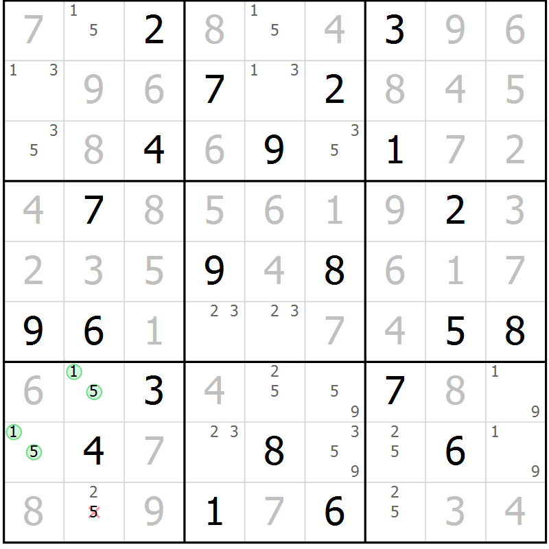 Position des candidats pour la solution de la Gr 19 page 22 du magazine de sudoku Sudoku Suprême n° 039