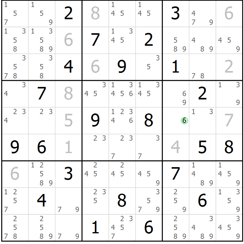 Position des candidats pour la solution de la Gr 19 page 22 du magazine de sudoku Sudoku Suprême n° 039