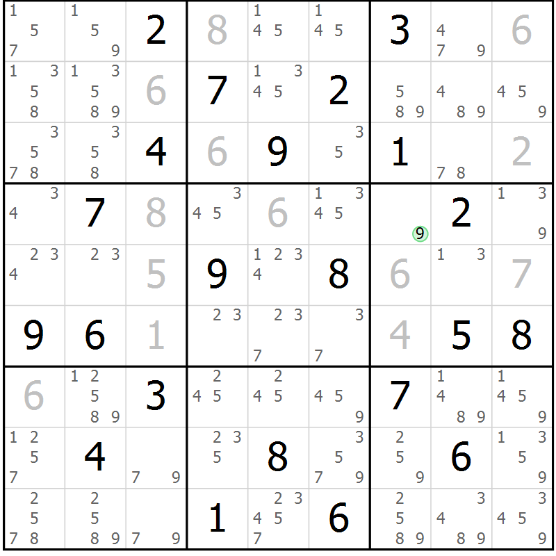 Position des candidats pour la solution de la Gr 19 page 22 du magazine de sudoku Sudoku Suprême n° 039