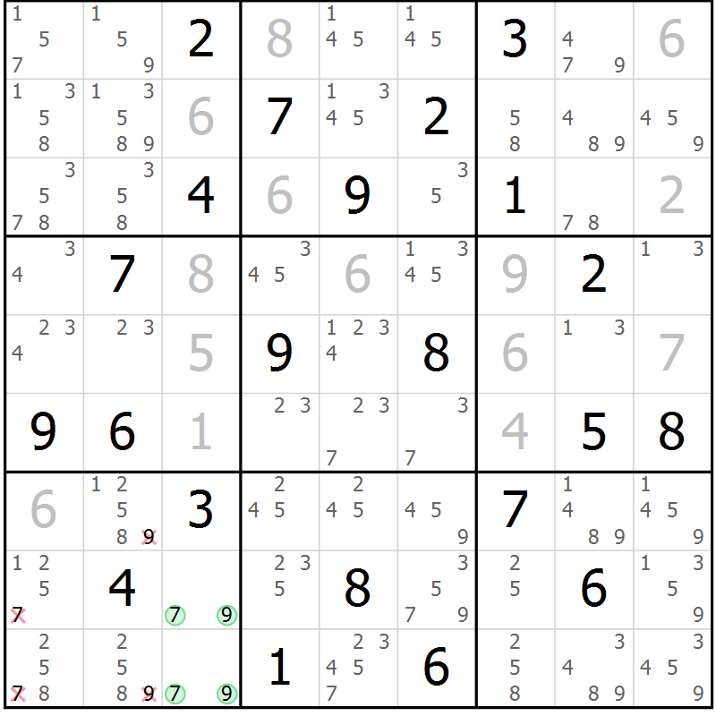 Position des candidats pour la solution de la Gr 19 page 22 du magazine de sudoku Sudoku Suprême n° 039