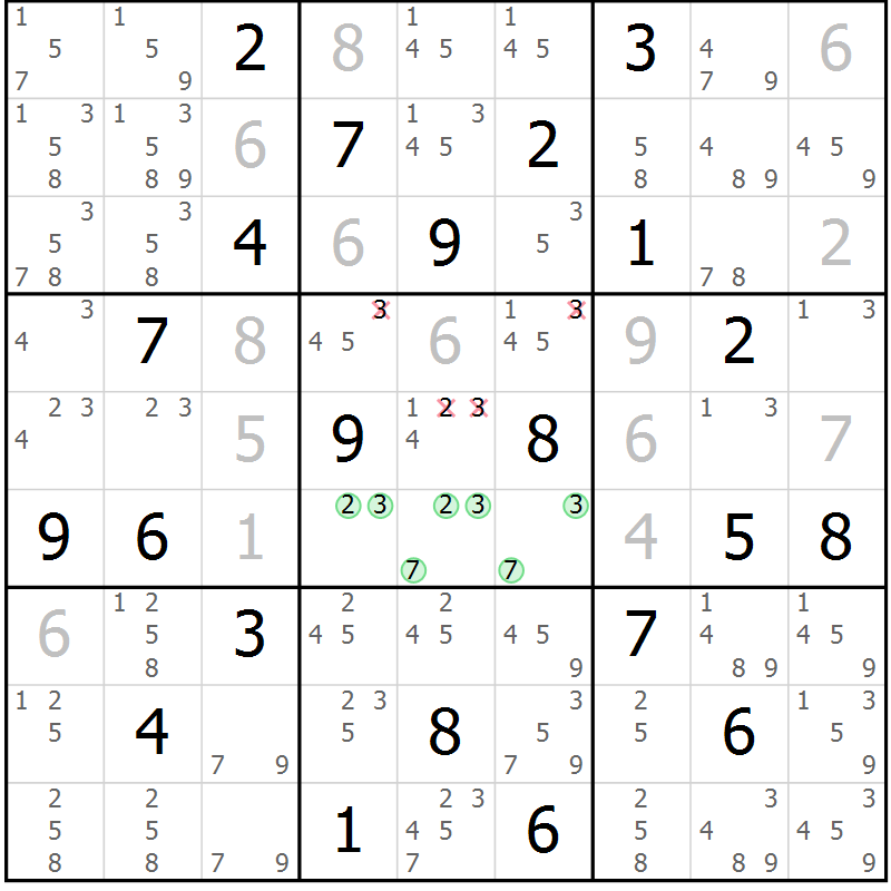 Position des candidats pour la solution de la Gr 19 page 22 du magazine de sudoku Sudoku Suprême n° 039