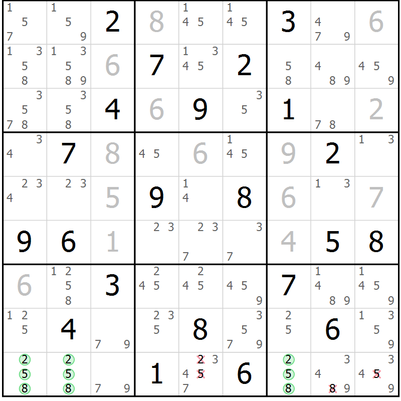 Position des candidats pour la solution de la Gr 19 page 22 du magazine de sudoku Sudoku Suprême n° 039