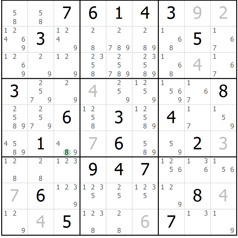 Position des candidats pour la solution de la Gr 2 page 5 du magazine de sudoku Sudoku Suprême n° 039