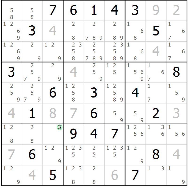 Position des candidats pour la solution de la Gr 2 page 5 du magazine de sudoku Sudoku Suprême n° 039