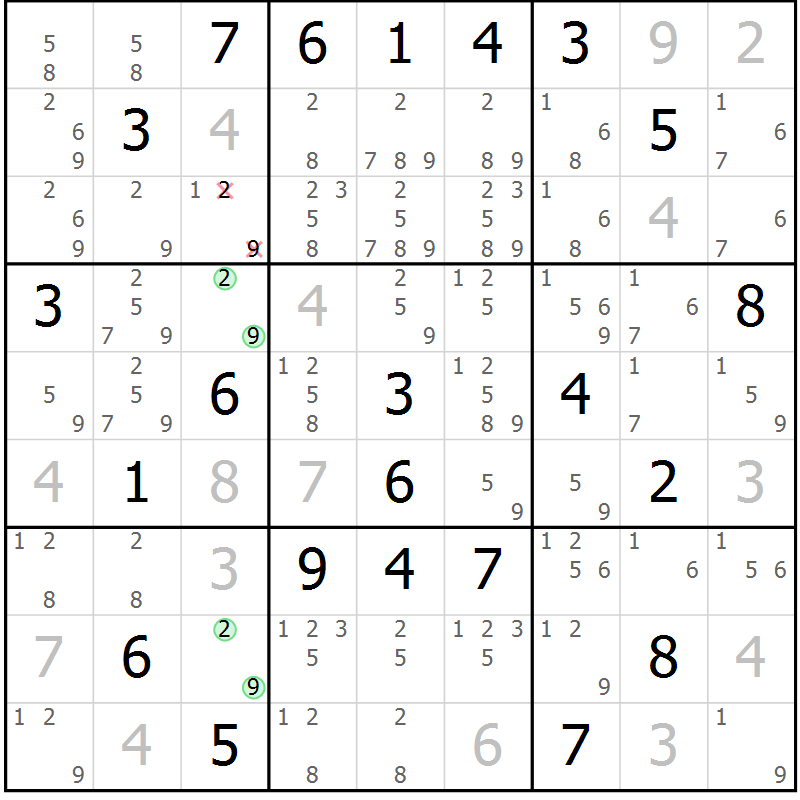 Position des candidats pour la solution de la Gr 2 page 5 du magazine de sudoku Sudoku Suprême n° 039