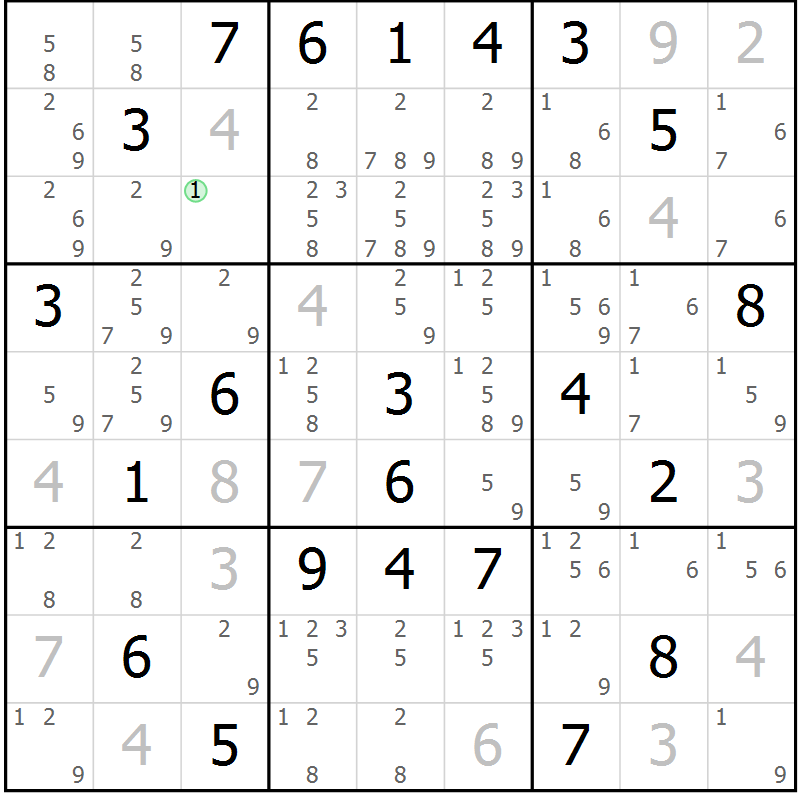 Position des candidats pour la solution de la Gr 2 page 5 du magazine de sudoku Sudoku Suprême n° 039