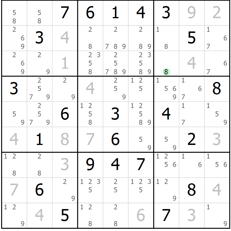 Position des candidats pour la solution de la Gr 2 page 5 du magazine de sudoku Sudoku Suprême n° 039
