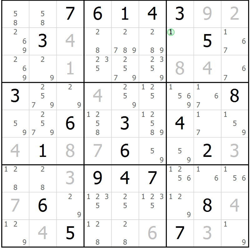 Position des candidats pour la solution de la Gr 2 page 5 du magazine de sudoku Sudoku Suprême n° 039