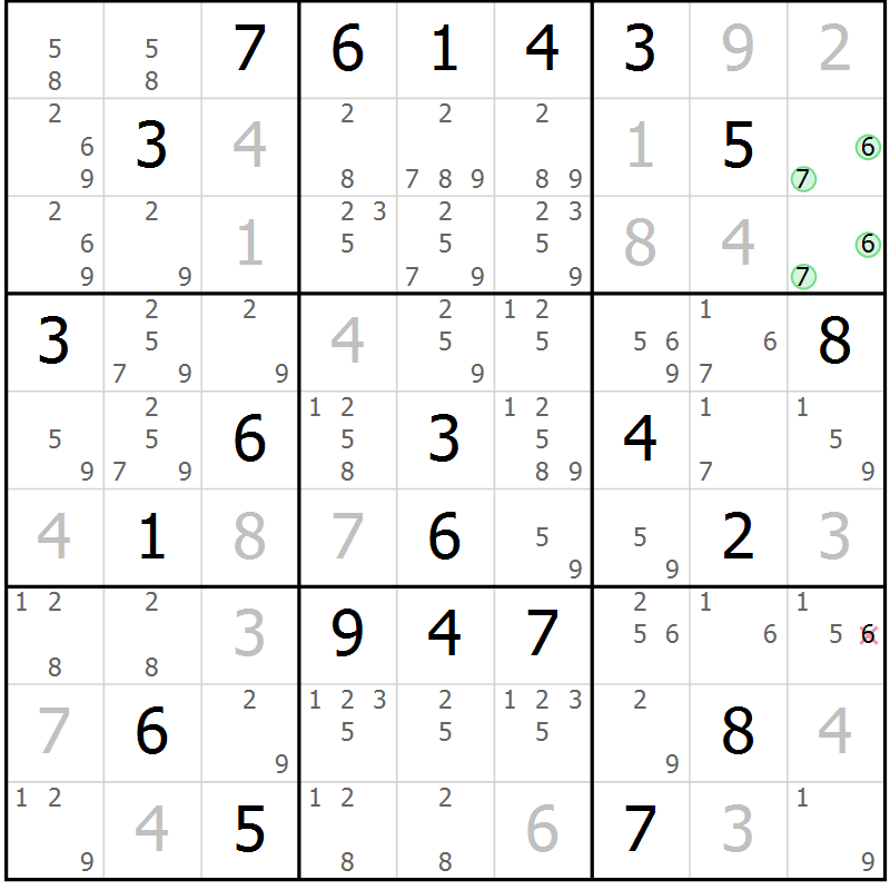 Position des candidats pour la solution de la Gr 2 page 5 du magazine de sudoku Sudoku Suprême n° 039
