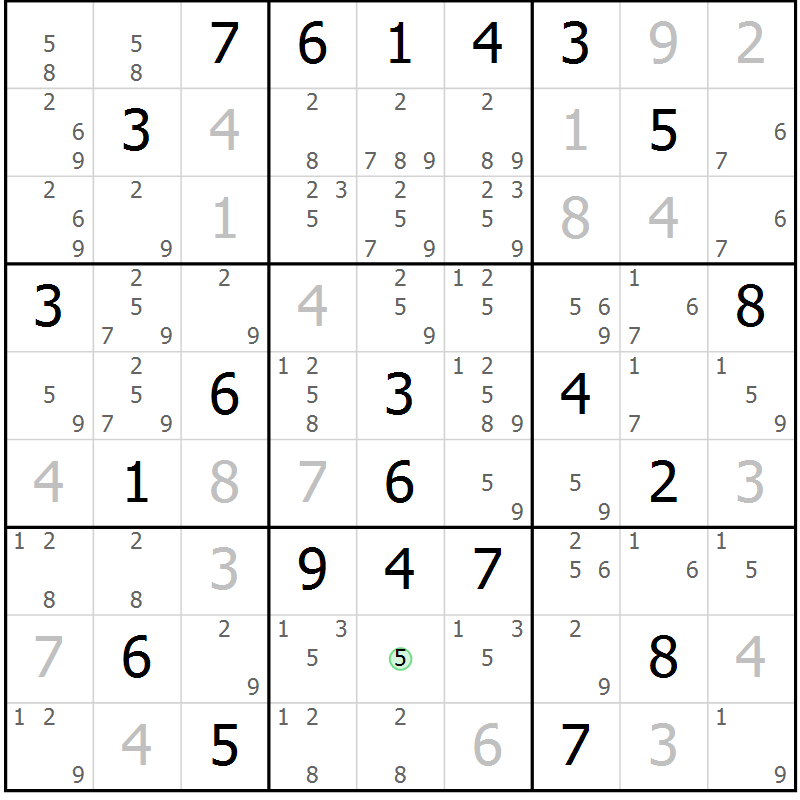 Position des candidats pour la solution de la Gr 2 page 5 du magazine de sudoku Sudoku Suprême n° 039