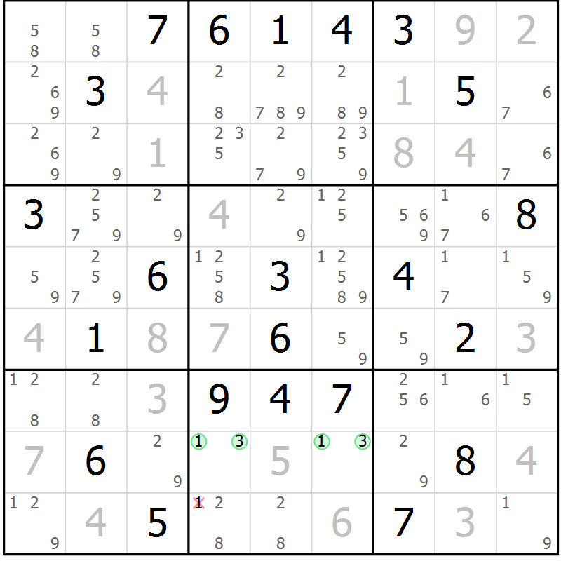 Position des candidats pour la solution de la Gr 2 page 5 du magazine de sudoku Sudoku Suprême n° 039
