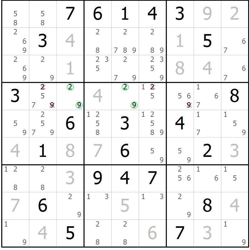 Position des candidats pour la solution de la Gr 2 page 5 du magazine de sudoku Sudoku Suprême n° 039