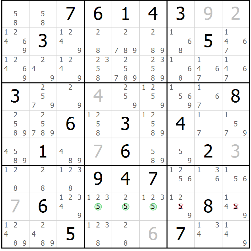 Position des candidats pour la solution de la Gr 2 page 5 du magazine de sudoku Sudoku Suprême n° 039