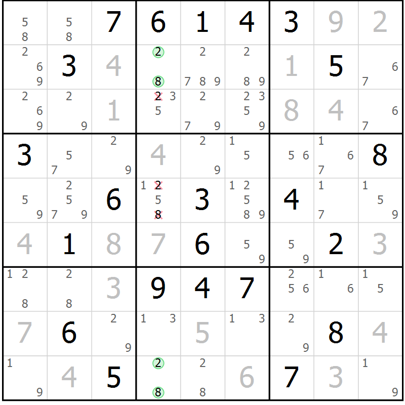 Position des candidats pour la solution de la Gr 2 page 5 du magazine de sudoku Sudoku Suprême n° 039