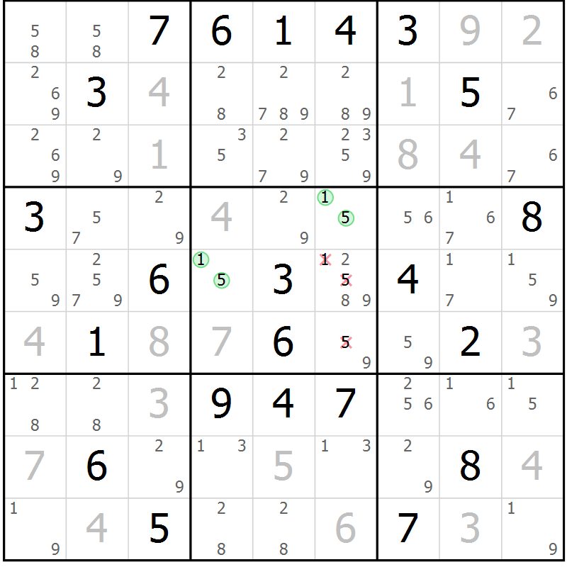 Position des candidats pour la solution de la Gr 2 page 5 du magazine de sudoku Sudoku Suprême n° 039