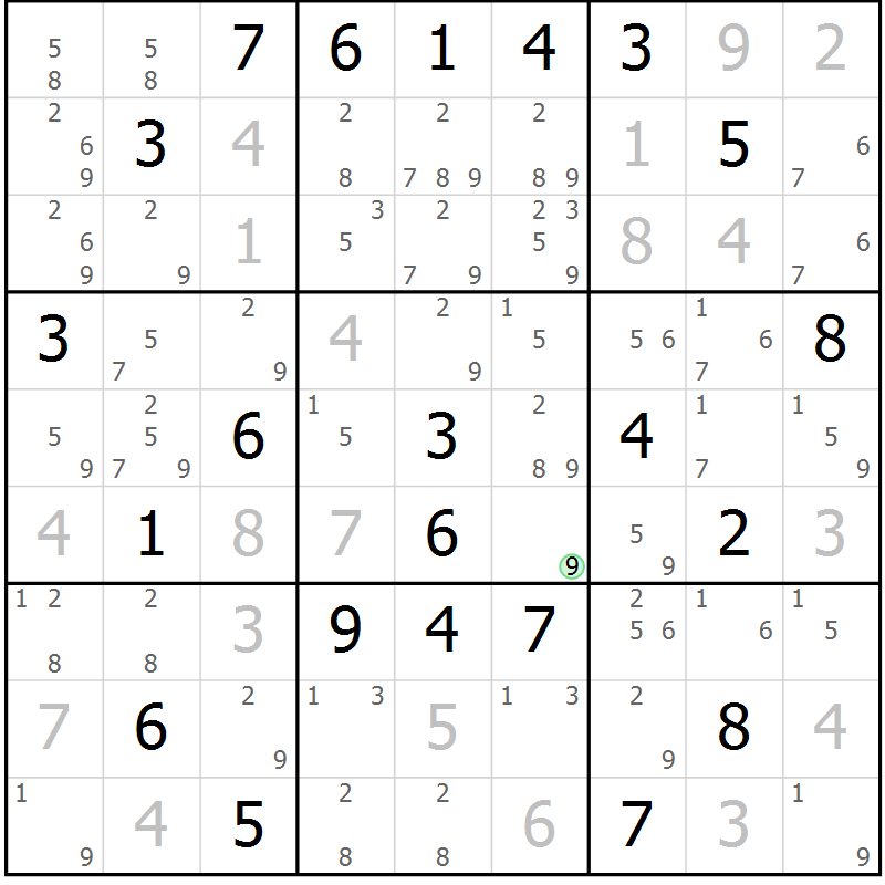 Position des candidats pour la solution de la Gr 2 page 5 du magazine de sudoku Sudoku Suprême n° 039