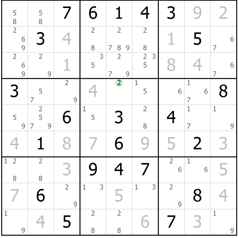Position des candidats pour la solution de la Gr 2 page 5 du magazine de sudoku Sudoku Suprême n° 039